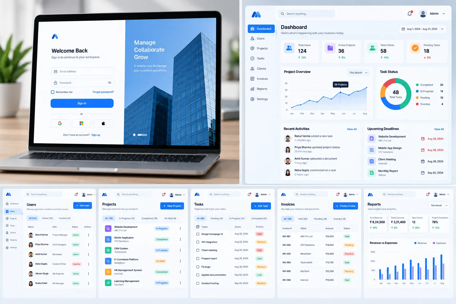 Business management software interface design